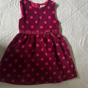 Mini Boden Girls 4-5 Y Burgundy and Pink Polka Dot Dress
